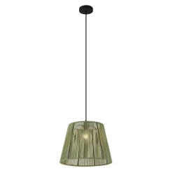 QAZQA Pendelleuchten Außen|Gartenbeleuchtung*Außenhängeleuchte schwarz mit grünem Seilschirm IP44 - Cava Jayla