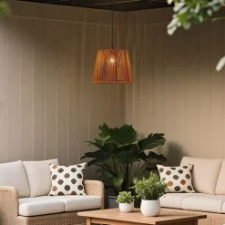 QAZQA Gartenbeleuchtung|Pendelleuchten Außen*Außenhängeleuchte schwarz mit orangefarbenem Seilschirm IP44 - Cava Jayla