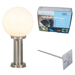 QAZQA Stehlampen Außen|Gartenbeleuchtung*Außenlampe Stahl Edelstahl 50 cm - Sfera mit Erdungsstift und Kabelmuffe