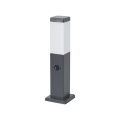 QAZQA Gartenbeleuchtung|Stehlampen Außen*Außenleuchte Dunkelgrau mit Opalglas 45cm IP44 mit Steckdose und Bewegungssensor - Malios