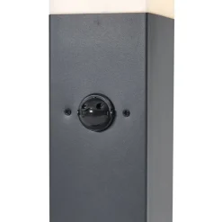 QAZQA Gartenbeleuchtung|Stehlampen Außen*Außenleuchte Dunkelgrau mit Opalglas 45cm IP44 mit Steckdose und Bewegungssensor - Malios