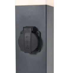 QAZQA Gartenbeleuchtung|Stehlampen Außen*Außenleuchte Dunkelgrau mit Opalglas 45cm IP44 mit Steckdose und Bewegungssensor - Malios