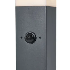 QAZQA Stehlampen Außen|Gartenbeleuchtung*Außenleuchte Dunkelgrau mit Opalglas 80cm IP44 mit Steckdose und Bewegungssensor - Malios