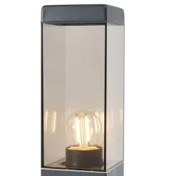 QAZQA Gartenbeleuchtung|Stehlampen Außen*Außenleuchte Dunkelgrau mit Rauchglas 45cm IP44 mit Steckdose und Bewegungssensor - Malios