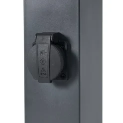 QAZQA Gartenbeleuchtung|Stehlampen Außen*Außenleuchte Dunkelgrau mit Rauchglas 45cm IP44 mit Steckdose und Bewegungssensor - Malios