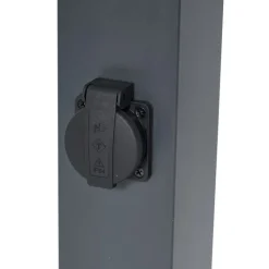 QAZQA Gartenbeleuchtung|Stehlampen Außen*Außenleuchte Dunkelgrau mit Rauchglas 80cm IP44 mit Steckdose und Bewegungssensor - Malios