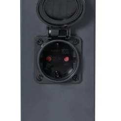 QAZQA Gartenbeleuchtung|Stehlampen Außen*Außenleuchte Dunkelgrau mit Rauchglas 80cm IP44 mit Steckdose und Bewegungssensor - Malios