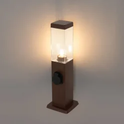 QAZQA Gartenbeleuchtung|Stehlampen Außen*Außenleuchte Rostbraun 45 cm mit Steckdose IP44 - Malios