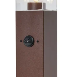 QAZQA Gartenbeleuchtung|Stehlampen Außen*Außenleuchte Rostbraun mit Klarglas 80cm IP44 mit Steckdose und Bewegungssensor - Malios