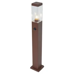 QAZQA Gartenbeleuchtung|Stehlampen Außen*Außenleuchte Rostbraun mit Klarglas 80cm IP44 mit Steckdose und Bewegungssensor - Malios