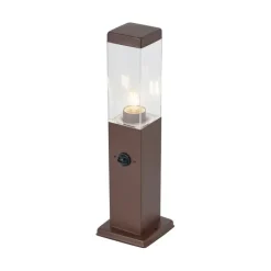 QAZQA Gartenbeleuchtung|Stehlampen Außen*Außenleuchte Rostbraun mit Klarglas 45cm IP44 mit Steckdose und Bewegungssensor - Malios