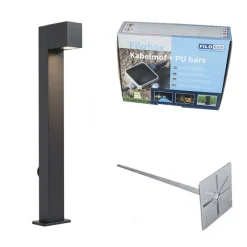 QAZQA Stehlampen Außen|Gartenbeleuchtung*Außenleuchte schwarz mit Erdspieß und Kabelverschraubung 65cm inkl. Steckdose IP44 - Baleno