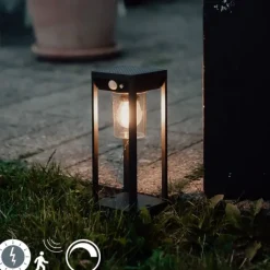 QAZQA Gartenbeleuchtung|Led-Außenleuchten*Außenpoller dunkelgrau 25 cm mit Abblendlicht und Solarsensor - Sonne