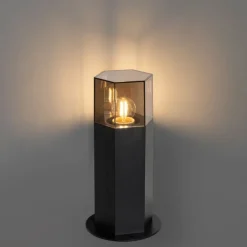 QAZQA Gartenbeleuchtung|Stehlampen Außen*Außen-Stehleuchte schwarz mit Rauchschirm sechseckig 30 cm - Denmark