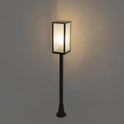 QAZQA Gartenbeleuchtung|Laternen Außen*Außen-Stehleuchte schwarz mit geriffeltem Glas 100 cm IP44 - Charlois Ribbed