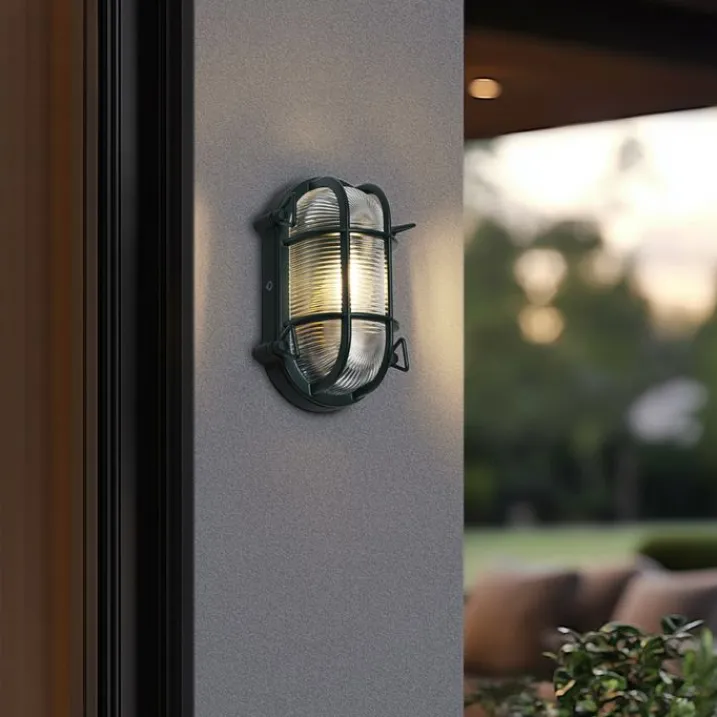 QAZQA Gartenbeleuchtung|Außenwandleuchten*Außenwand- und Deckenleuchte Dunkelgrün Oval IP44 - Noutica