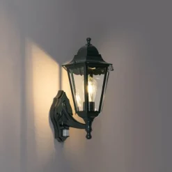 QAZQA Außenleuchten Mit Sensor|Außenwandleuchten*Außenwandlaterne dunkelgrün mit Bewegungsmelder IP44 - New Orleans up