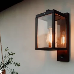 QAZQA Gartenbeleuchtung|Außenleuchten Mit Sensor*Außenwandlaterne rostbraun mit Bewegungssensor IP44 - Charlois