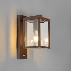 QAZQA Gartenbeleuchtung|Außenleuchten Mit Sensor*Außenwandlaterne rostbraun mit Bewegungssensor IP44 - Charlois