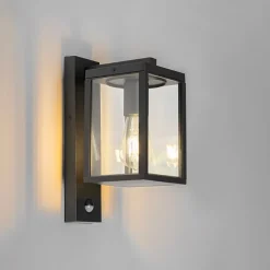 QAZQA Gartenbeleuchtung|Außenleuchten Mit Sensor*Außenwandlaterne schwarz mit Bewegungssensor IP44 - Charlois