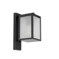 QAZQA Gartenbeleuchtung|Außenwandleuchten*Außenwandlaterne schwarz mit geripptem Glas IP44 - Charlois