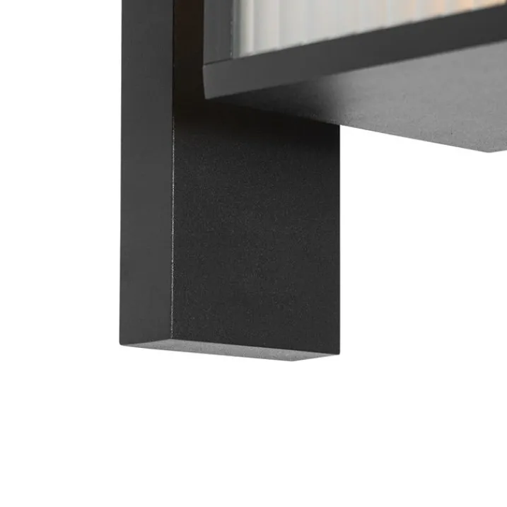 QAZQA Gartenbeleuchtung|Außenwandleuchten*Außenwandlaterne schwarz mit geripptem Glas IP44 - Charlois