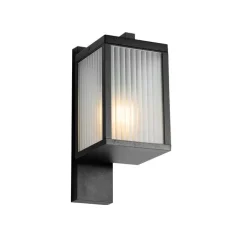 QAZQA Gartenbeleuchtung|Außenwandleuchten*Außenwandlaterne schwarz mit geripptem Glas IP44 - Charlois