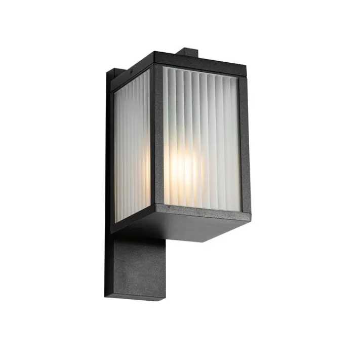 QAZQA Gartenbeleuchtung|Außenwandleuchten*Außenwandlaterne schwarz mit geripptem Glas IP44 - Charlois