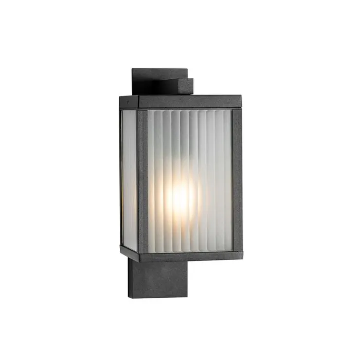 QAZQA Gartenbeleuchtung|Außenwandleuchten*Außenwandlaterne schwarz mit geripptem Glas IP44 - Charlois