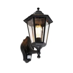 QAZQA Gartenbeleuchtung|Außenleuchten Mit Sensor*Außenwandlaterne schwarz mit Bewegungssensor IP44 - Havanna