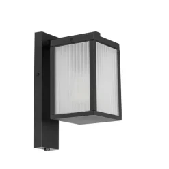 QAZQA Gartenbeleuchtung|Außenleuchten Mit Sensor*Außenwandlaterne schwarz mit geripptem Glas und Hell-Dunkel-Sensor - Charlois