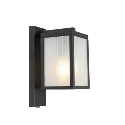 QAZQA Gartenbeleuchtung|Außenleuchten Mit Sensor*Außenwandlaterne schwarz mit geripptem Glas und Hell-Dunkel-Sensor - Charlois