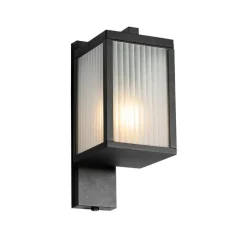 QAZQA Gartenbeleuchtung|Außenleuchten Mit Sensor*Außenwandlaterne schwarz mit geripptem Glas und Hell-Dunkel-Sensor - Charlois