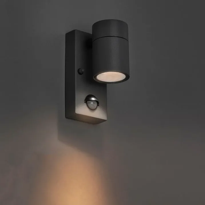 QAZQA Gartenbeleuchtung|Außenleuchten Mit Sensor*Außenwandleuchte Anthrazit IP44 mit Bewegungssensor - Solo