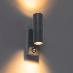 QAZQA Gartenbeleuchtung|Außenwandleuchten*Außenwandleuchte Anthrazit 2-flammig IP44 mit Bewegungsmelder - Duo