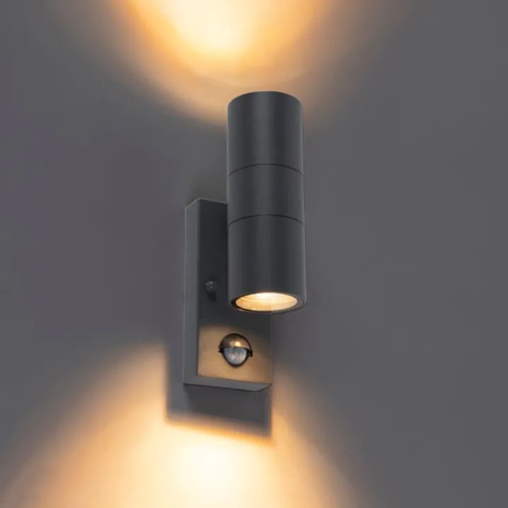 QAZQA Gartenbeleuchtung|Außenwandleuchten*Außenwandleuchte Anthrazit 2-flammig IP44 mit Bewegungsmelder - Duo