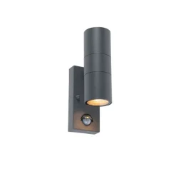 QAZQA Gartenbeleuchtung|Außenwandleuchten*Außenwandleuchte Anthrazit 2-flammig IP44 mit Bewegungsmelder - Duo