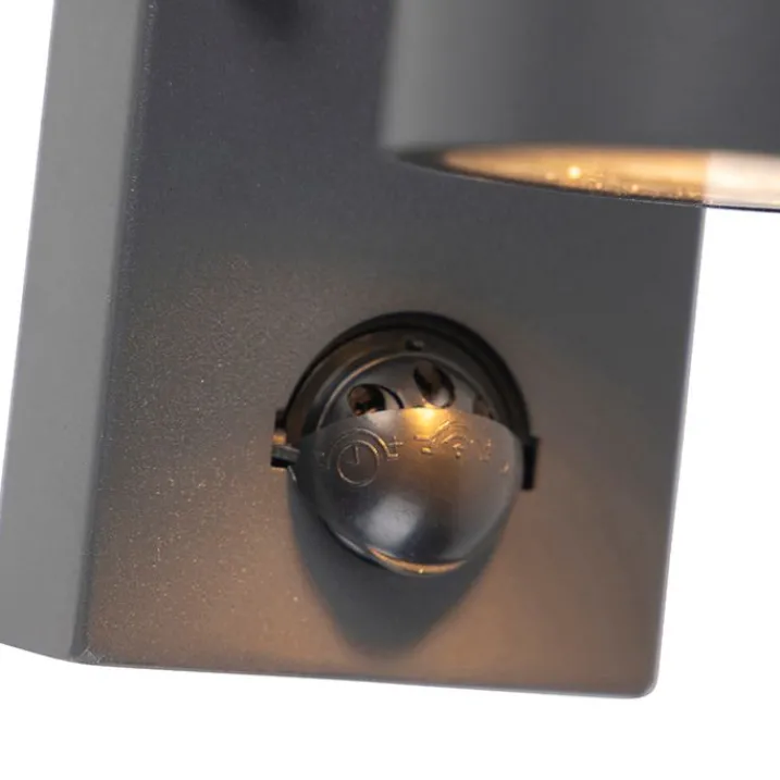 QAZQA Gartenbeleuchtung|Außenwandleuchten*Außenwandleuchte Anthrazit 2-flammig IP44 mit Bewegungsmelder - Duo
