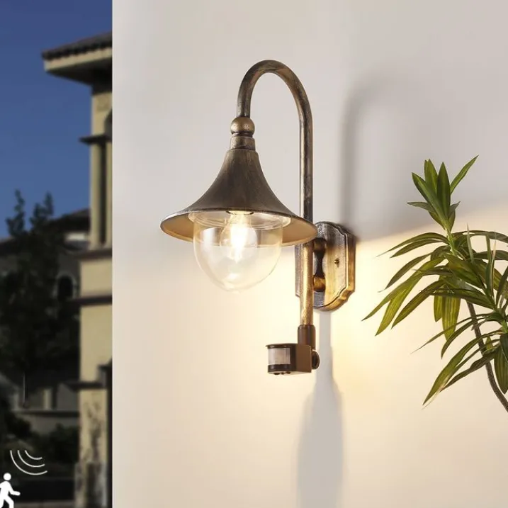 QAZQA Gartenbeleuchtung|Außenleuchten Mit Sensor*Außenwandleuchte antikgold IP44 inkl. Bewegungsmelder - Daphne