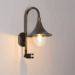 QAZQA Gartenbeleuchtung|Außenleuchten Mit Sensor*Außenwandleuchte antikgold IP44 inkl. Bewegungsmelder - Daphne