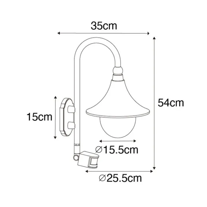 QAZQA Gartenbeleuchtung|Außenleuchten Mit Sensor*Außenwandleuchte antikgold IP44 inkl. Bewegungsmelder - Daphne