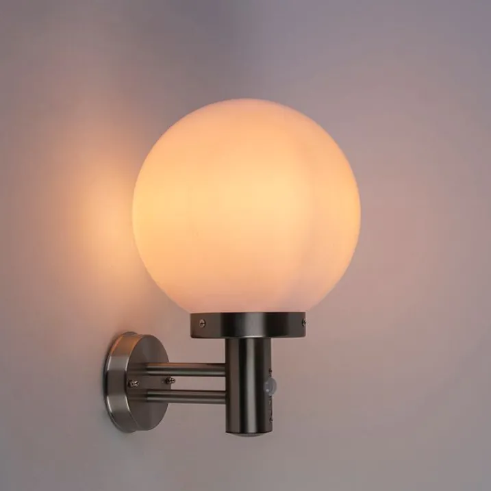 QAZQA Gartenbeleuchtung|Außenleuchten Mit Sensor*Außenwandleuchte aus Edelstahl IP44 mit Bewegungsmelder - Sfera