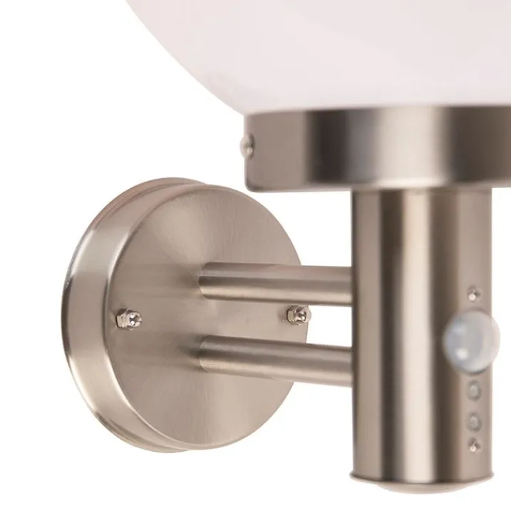 QAZQA Gartenbeleuchtung|Außenleuchten Mit Sensor*Außenwandleuchte aus Edelstahl IP44 mit Bewegungsmelder - Sfera