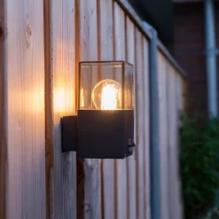 QAZQA Gartenbeleuchtung|Außenleuchten Mit Sensor*Außenwandleuchte dunkelgrau und Bewegungsmelder IP44 - Dänemark