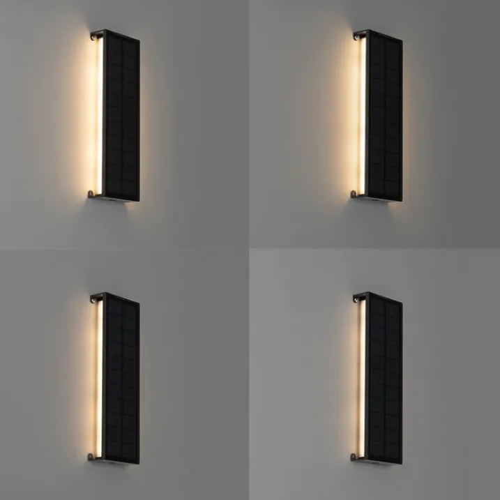 QAZQA Gartenbeleuchtung|Led-Außenleuchten*Außenwandleuchte schwarz 30 cm inkl. LED 4-stufig dimmbar mit Solar - Serena