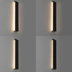 QAZQA Gartenbeleuchtung|Led-Außenleuchten*Außenwandleuchte schwarz 60 cm inkl. LED 4-stufig dimmbar mit Solar - Serena