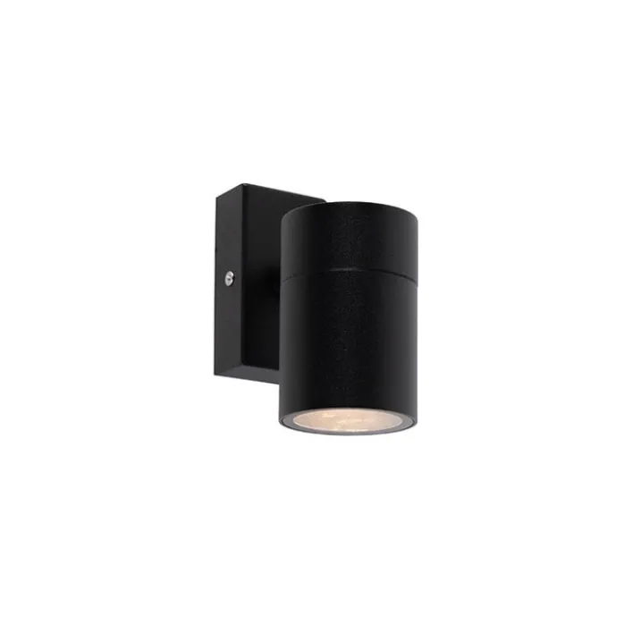 QAZQA Außenwandleuchten|Gartenbeleuchtung*Außenwandleuchte Schwarz Edelstahl GU10 50mm IP44 - Solo