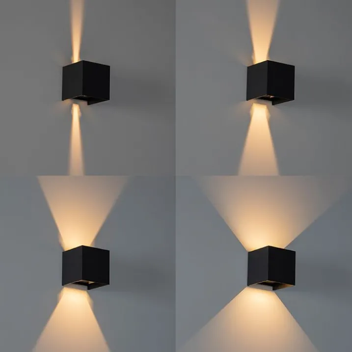 QAZQA Gartenbeleuchtung|Schlafzimmerlampen*Außenwandleuchte schwarz inkl. LED 2-flammig IP54 - Edwin