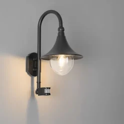 QAZQA Gartenbeleuchtung|Außenleuchten Mit Sensor*Außenwandleuchte schwarz IP44 inkl. Bewegungsmelder - Daphne
