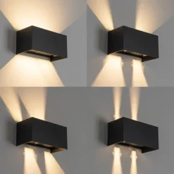 QAZQA Gartenbeleuchtung|Led-Außenleuchten*Außenwandleuchte Schwarz inkl. LED 4-flammig IP54 - Edwin